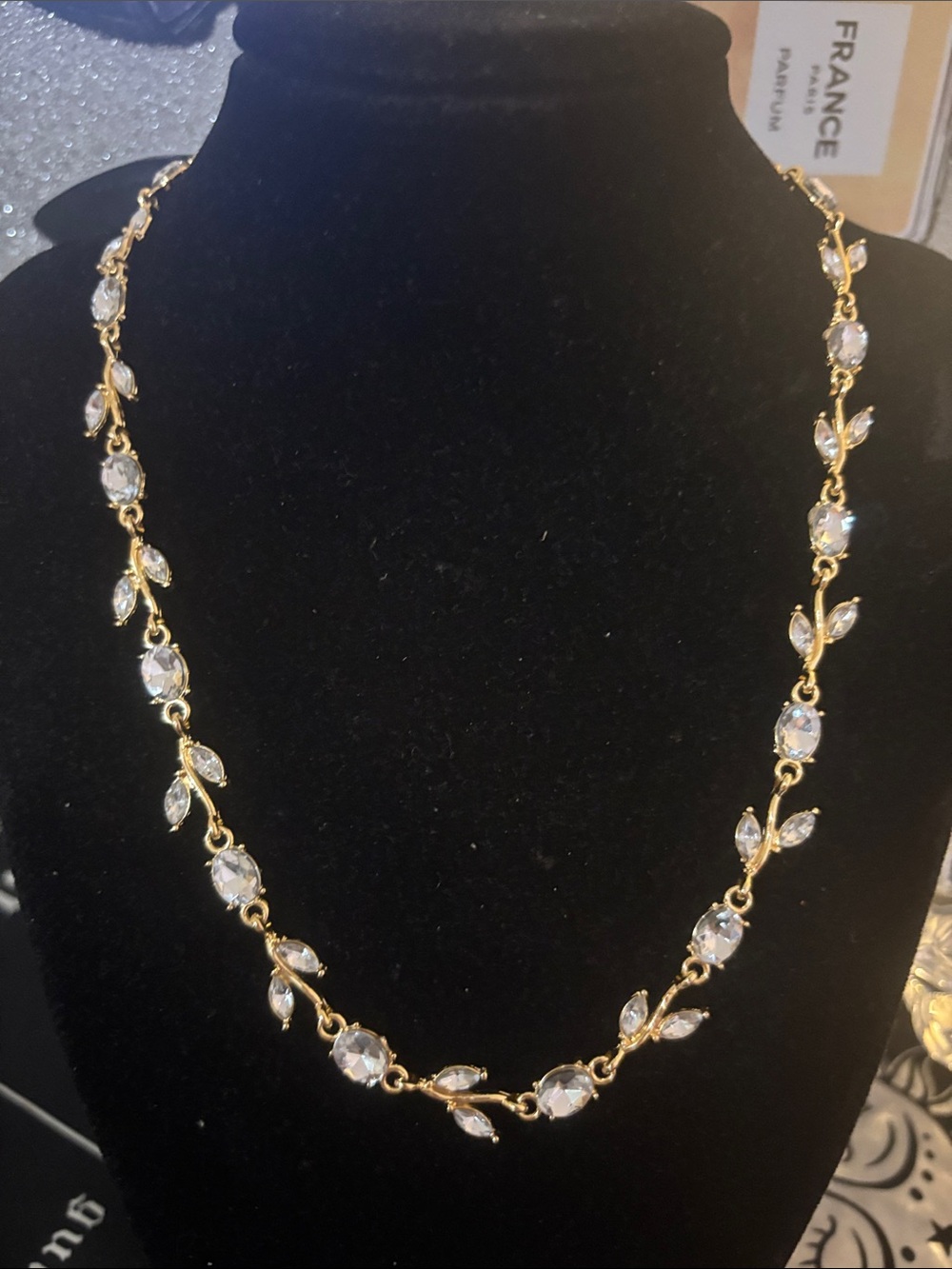 18” Gold Crystal Leaf Link Necklace - Elegant Women’s Jewelry